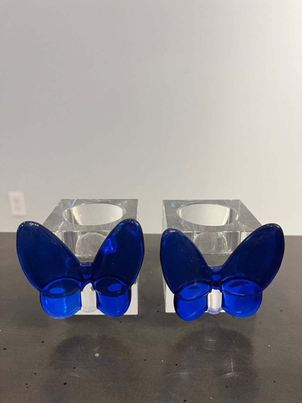 Blue Butterfly Glass Votive Holders - Set of 2